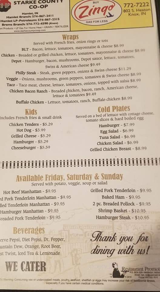 The Downtown Depot - Knox, IN menu_pic