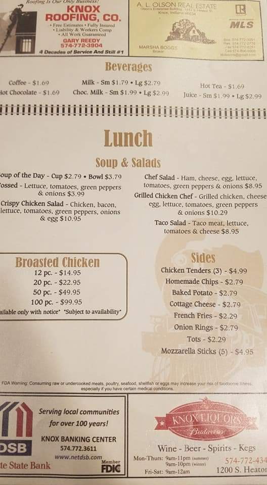 The Downtown Depot - Knox, IN menu_pic