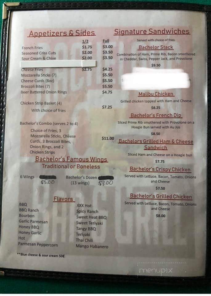 Bachelors - Kaukauna, WI menu_pic