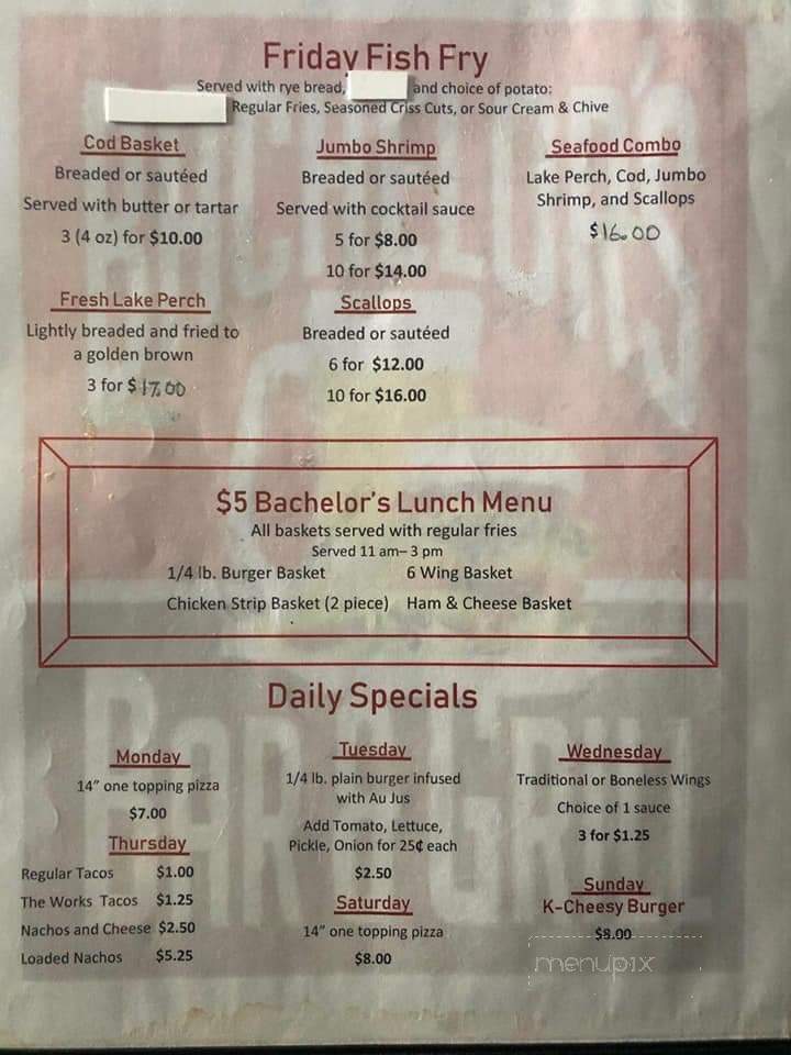 Bachelors - Kaukauna, WI menu_pic