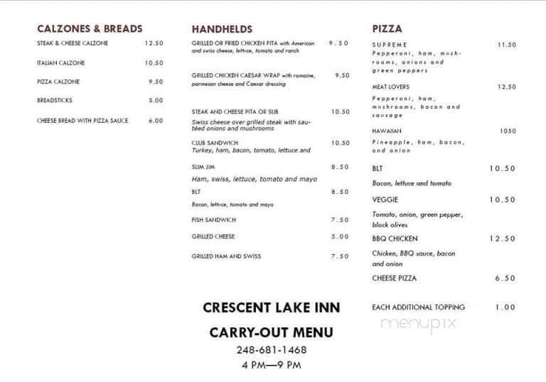 J & L Crescent Lake Inn - Waterford, MI menu_pic