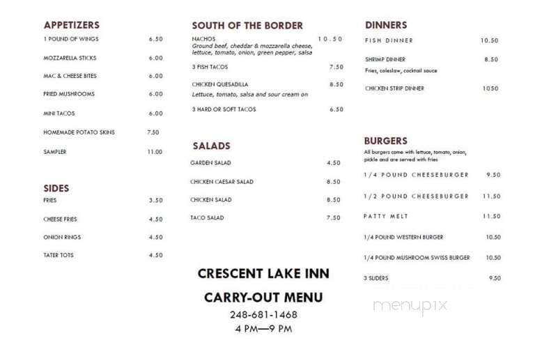 J & L Crescent Lake Inn - Waterford, MI menu_pic