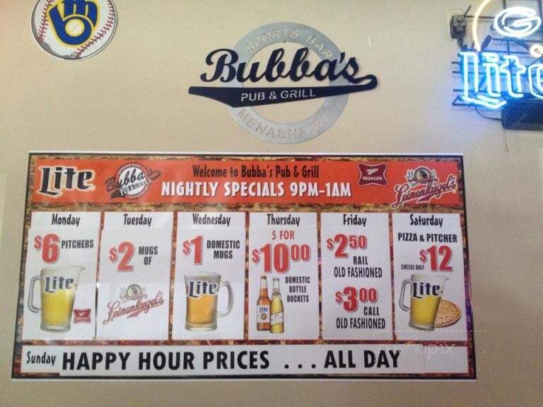 Bubba's Pub - Menasha, WI menu_pic