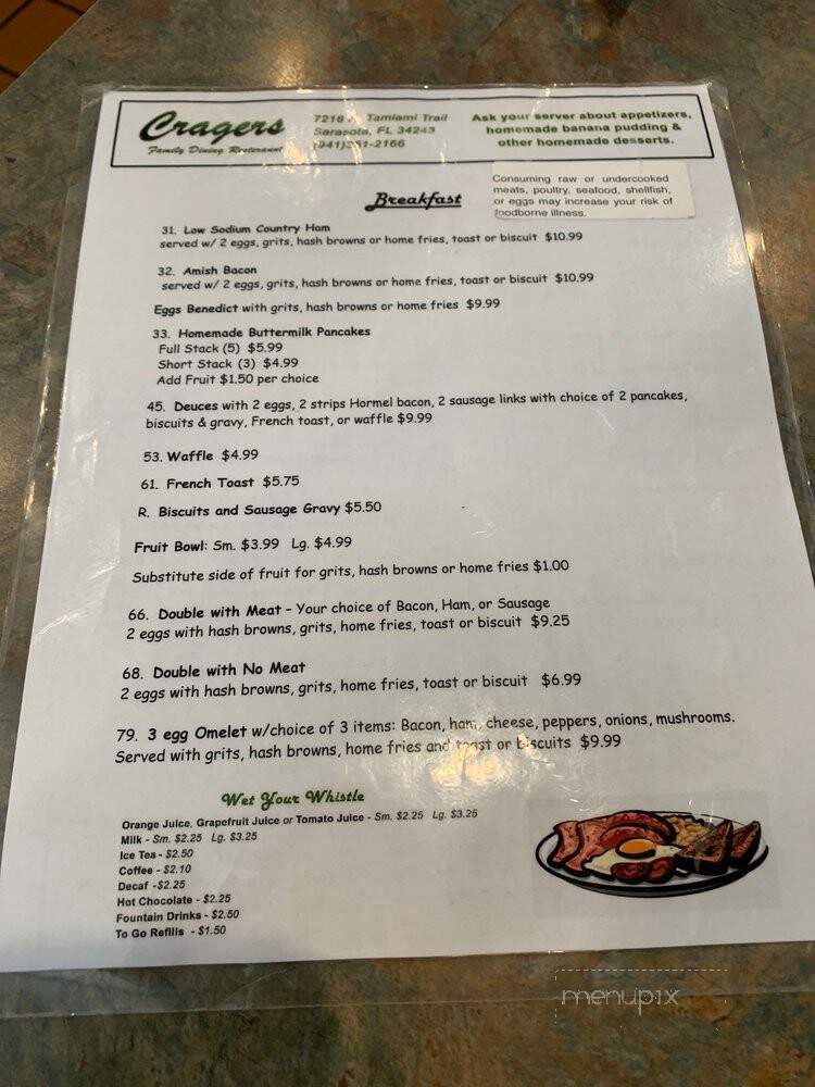 Crager's Restaurant - Sarasota, FL menu_pic