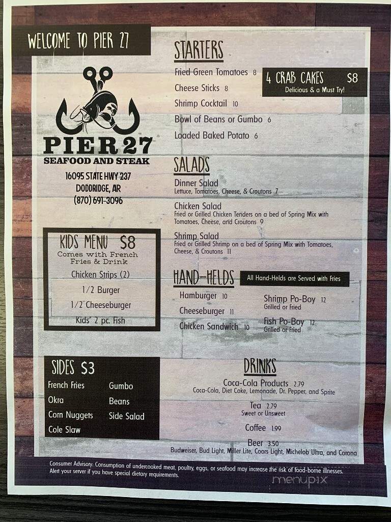 Pier 27 Catfish & Seafood - Doddridge, AR menu_pic
