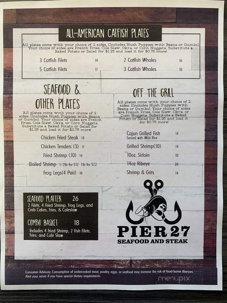Pier 27 Catfish & Seafood - Doddridge, AR menu_pic
