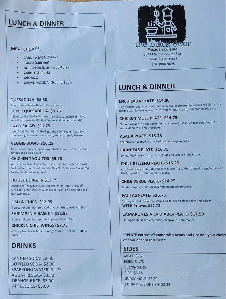 The Black Door Mexican Cuisine - Gualala, CA menu_pic