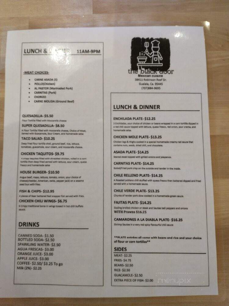 The Black Door Mexican Cuisine - Gualala, CA menu_pic