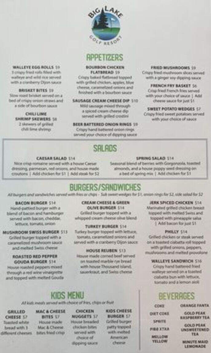 Big Lake Golf Club - Cloquet, MN menu_pic