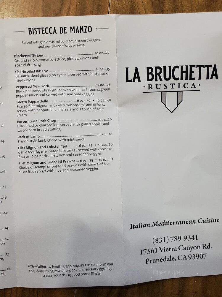 La Bruchetta Rustica - Prunedale, CA menu_pic