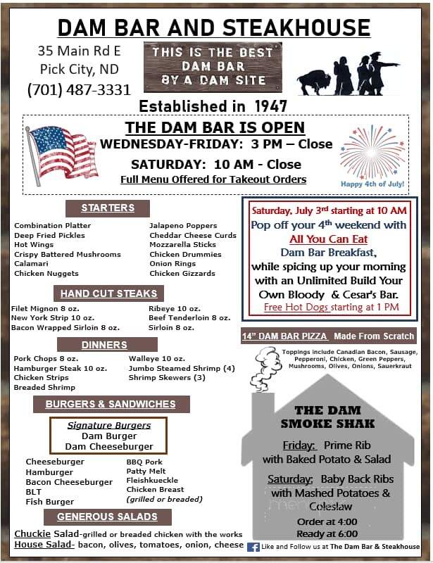 Dam Bar & Steakhouse - Pick City, ND menu_pic