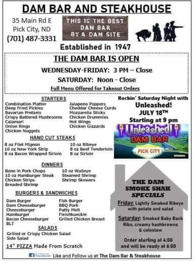 Dam Bar & Steakhouse - Pick City, ND menu_pic