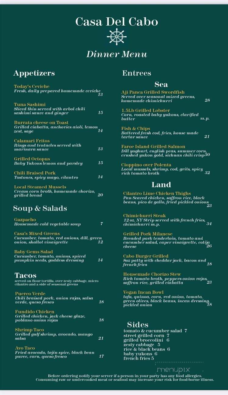 Casa del Cabo - Eastham, MA menu_pic