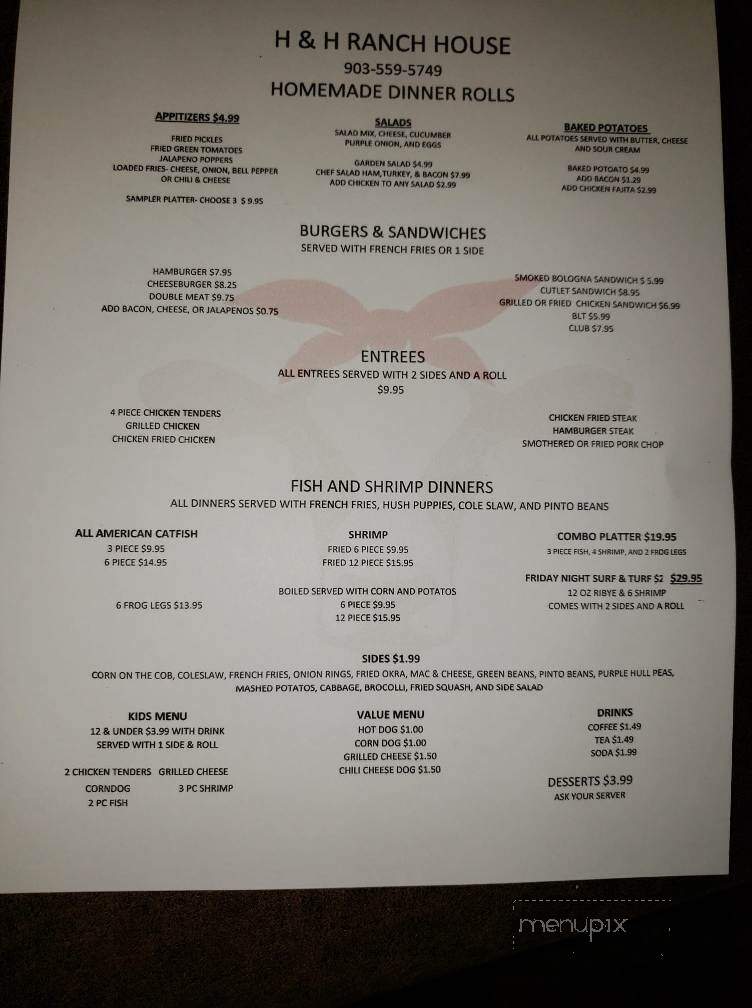H & H Ranch House - Texarkana, AR menu_pic