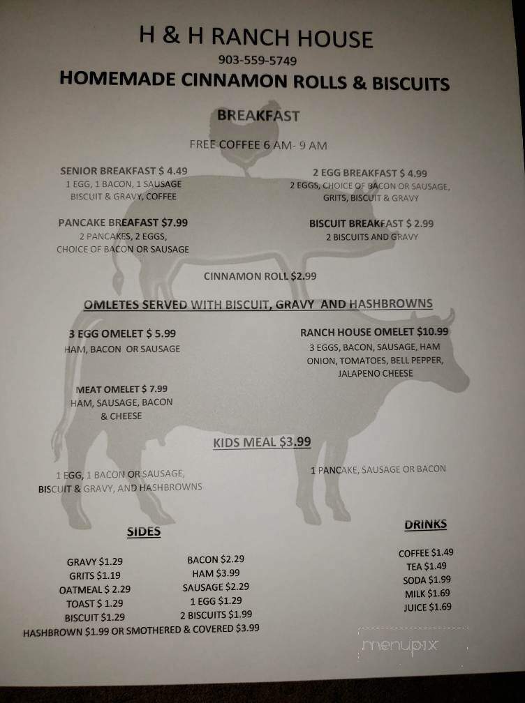 H & H Ranch House - Texarkana, AR menu_pic