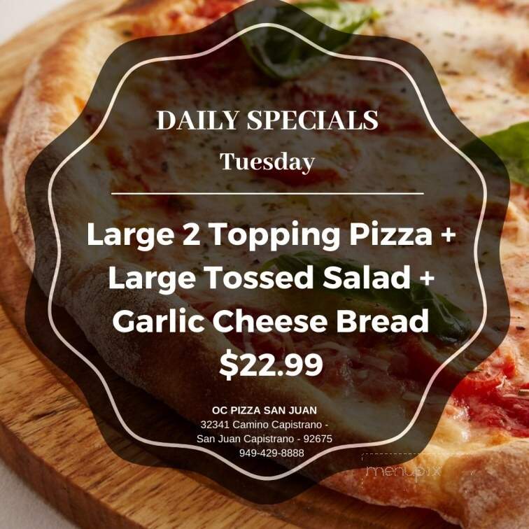 O C Pizza & Pasta - Mission Viejo, CA menu_pic