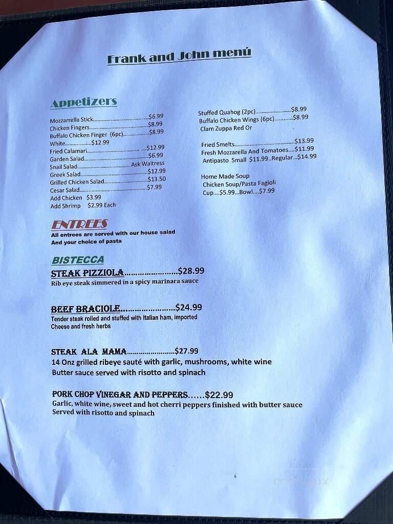 Frank and John from Italy on the Water - Smithfield, RI menu_pic