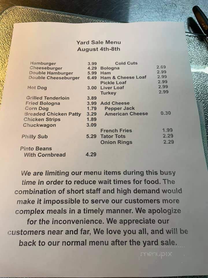 Forbus General Store - Pall Mall, TN menu_pic