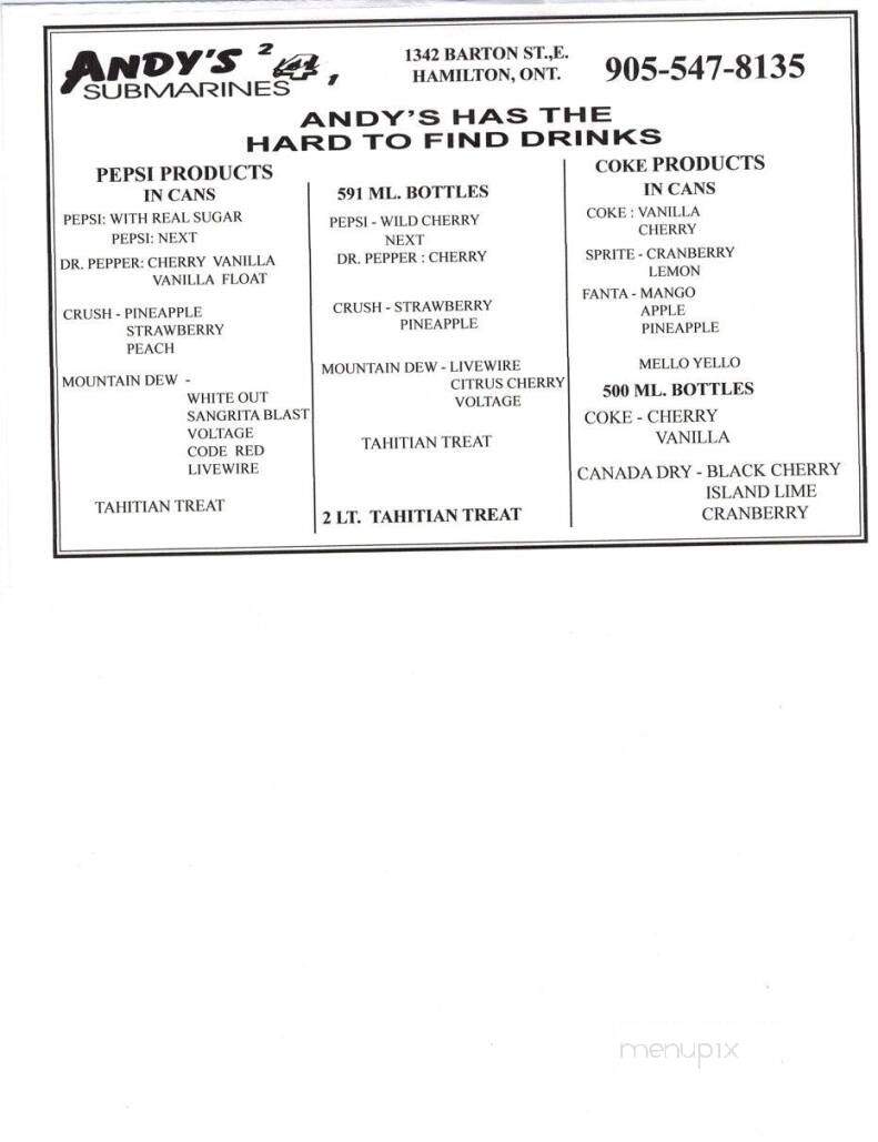 Andy's 2-4-1 Submarines - Hamilton, ON menu_pic
