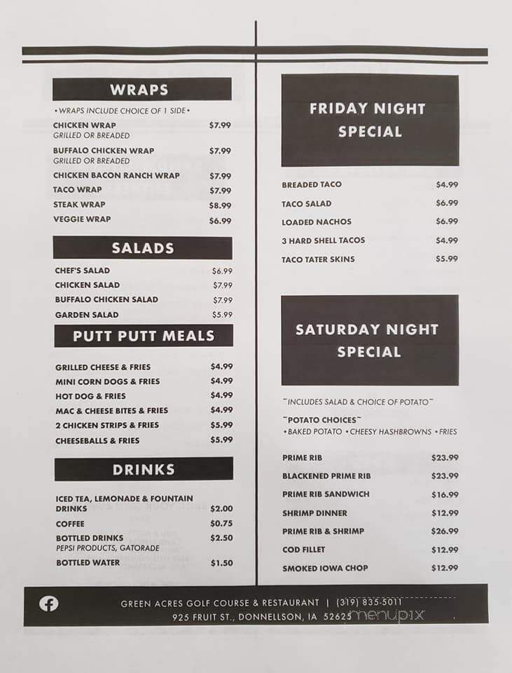Green Acres Country Club Restaurant - Donnellson, IA menu_pic