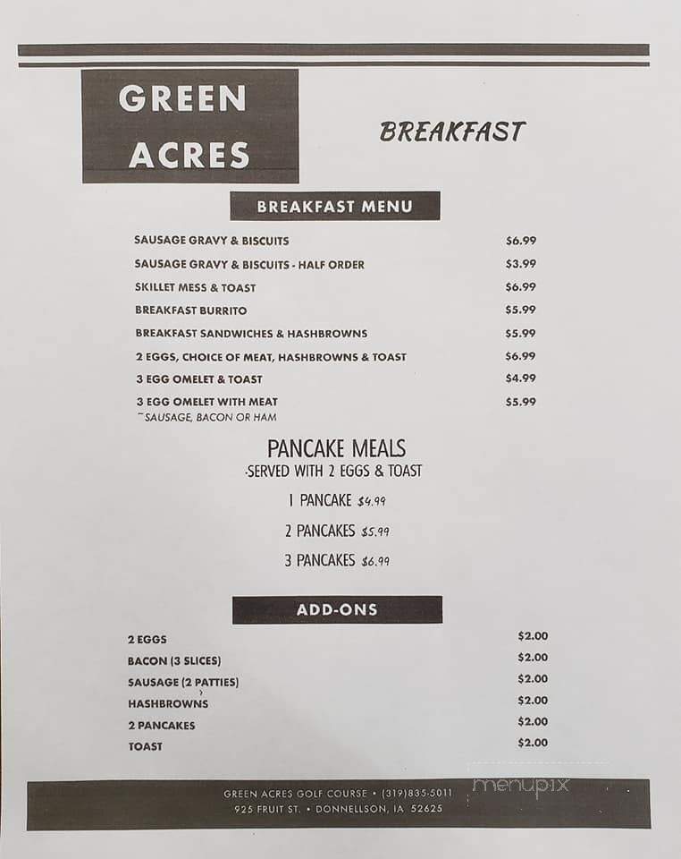Green Acres Country Club Restaurant - Donnellson, IA menu_pic