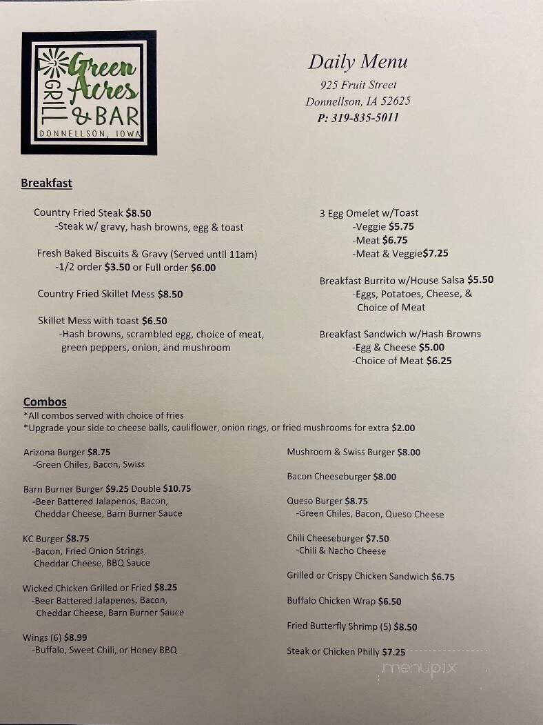 Green Acres Country Club Restaurant - Donnellson, IA menu_pic