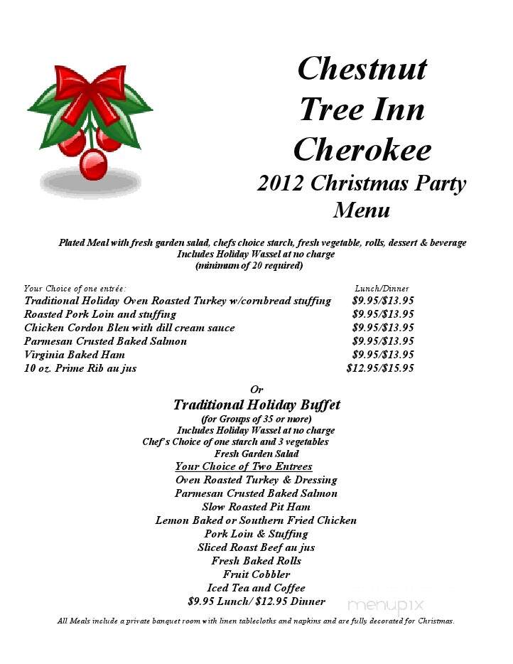 Chestnut Tree Restaurant - Cherokee, NC menu_pic