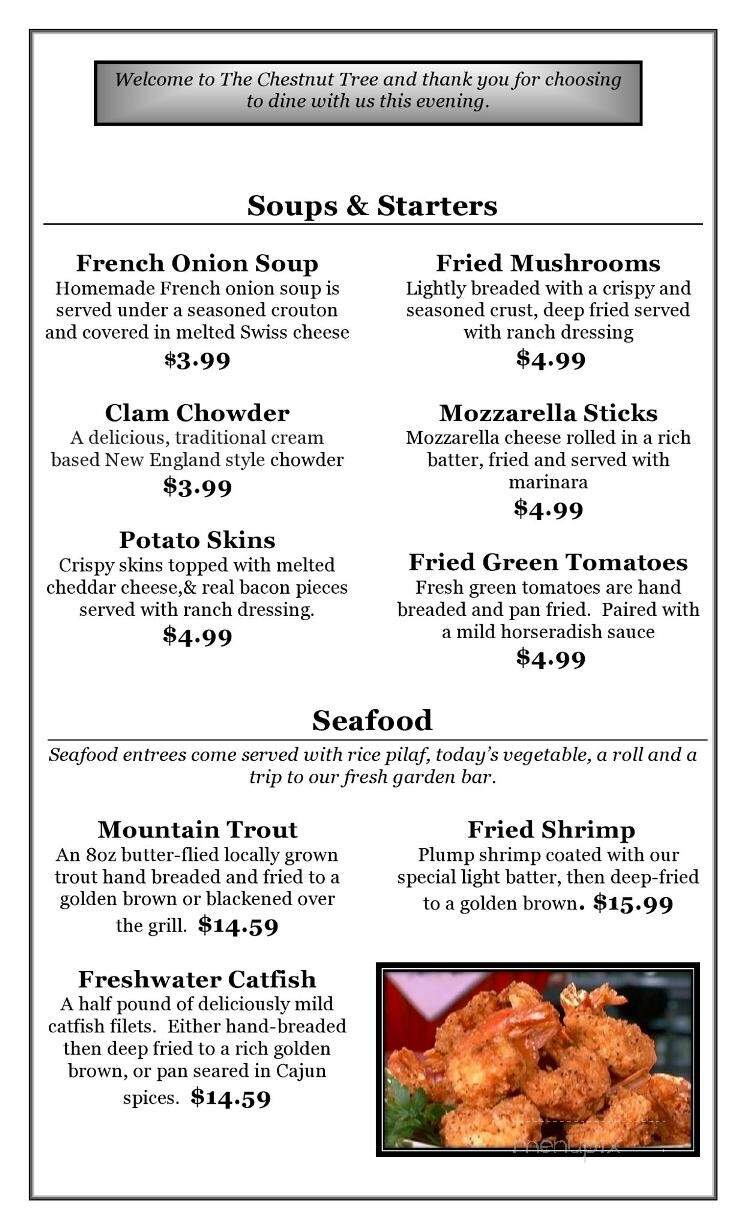 Chestnut Tree Restaurant - Cherokee, NC menu_pic