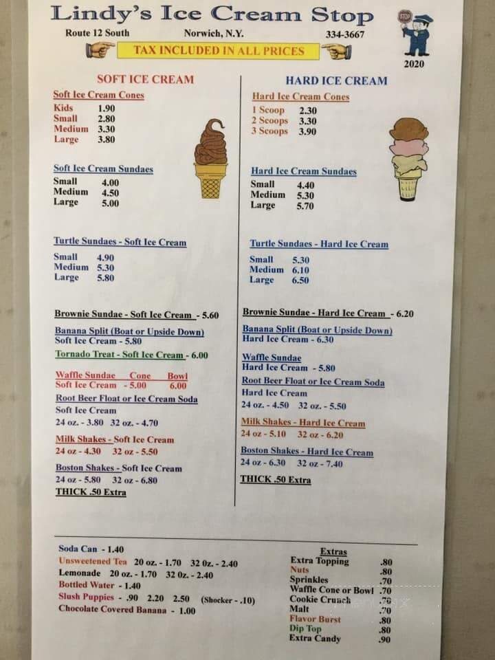 Lindy's Ice Cream Stop - Norwich, NY menu_pic