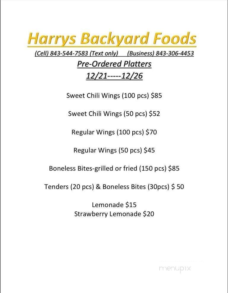 Harry's Backyard Foods - McColl, SC menu_pic