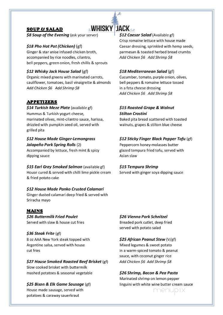 The Whiskey Jack Grill - Jasper, AB menu_pic
