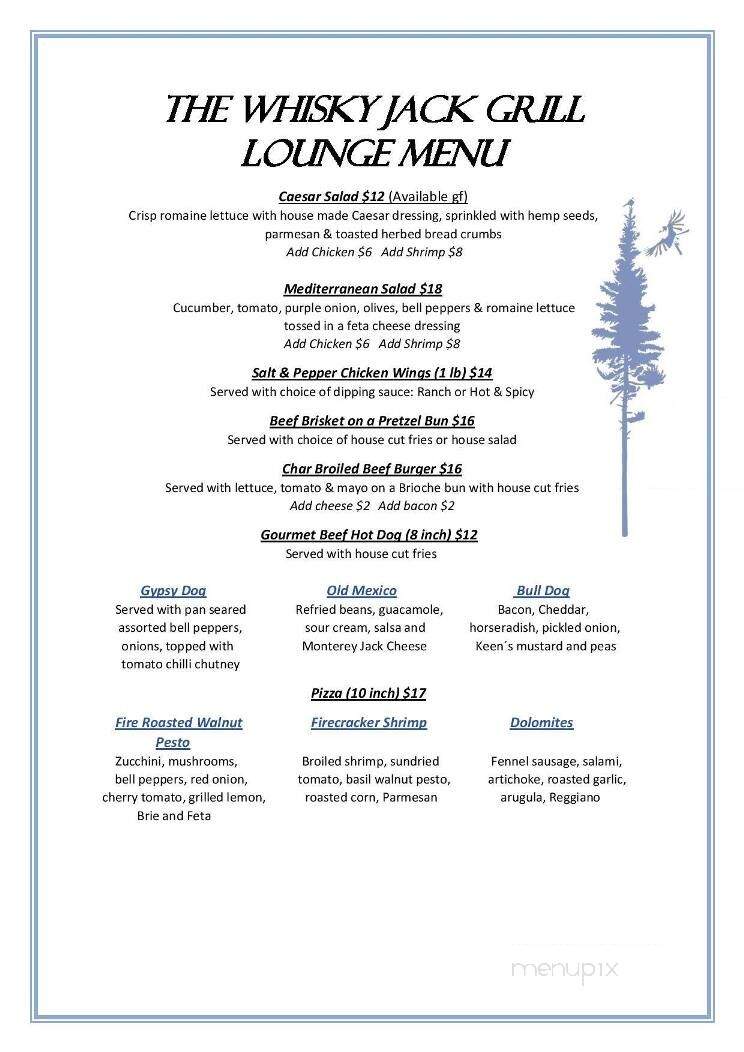 The Whiskey Jack Grill - Jasper, AB menu_pic
