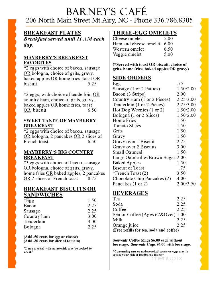 Bluebird Diner - Mount Airy, NC menu_pic