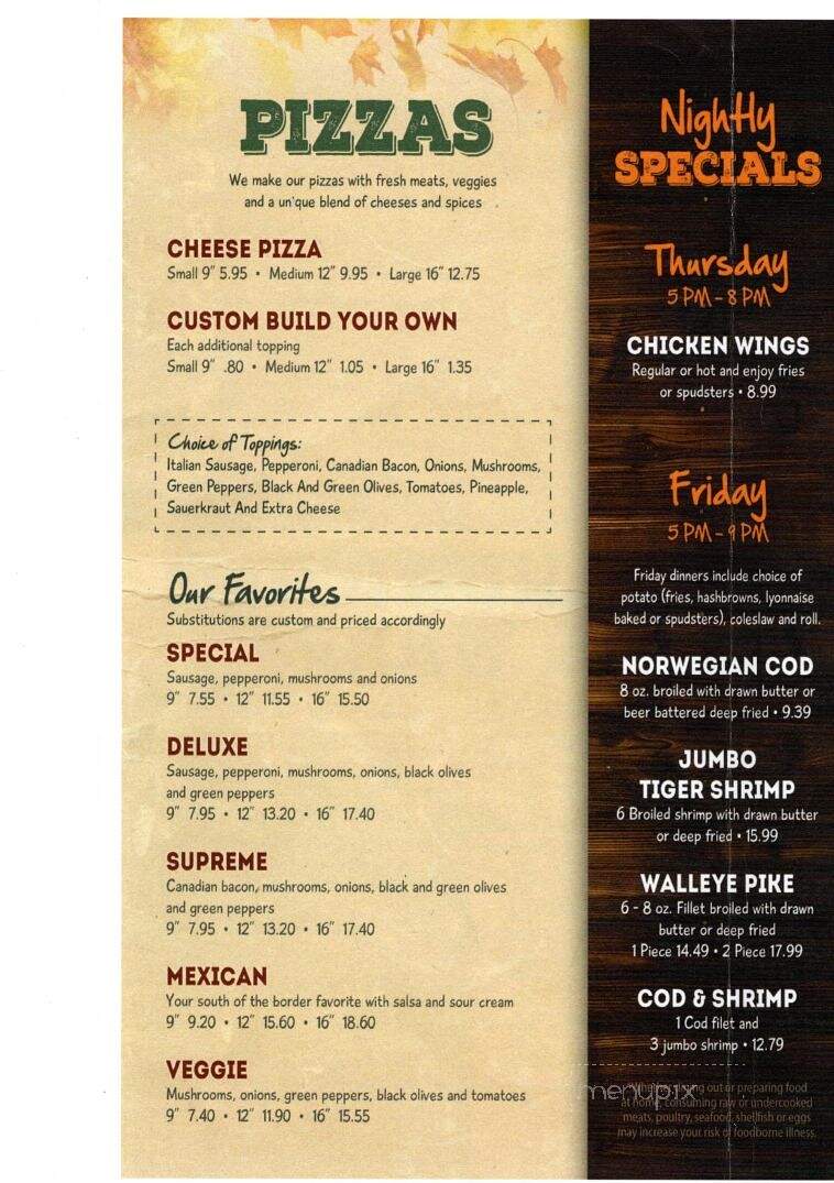 Rock Lake Lodge & Campground - Bloomer, WI menu_pic