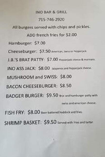 Ino Bar - Mason, WI menu_pic
