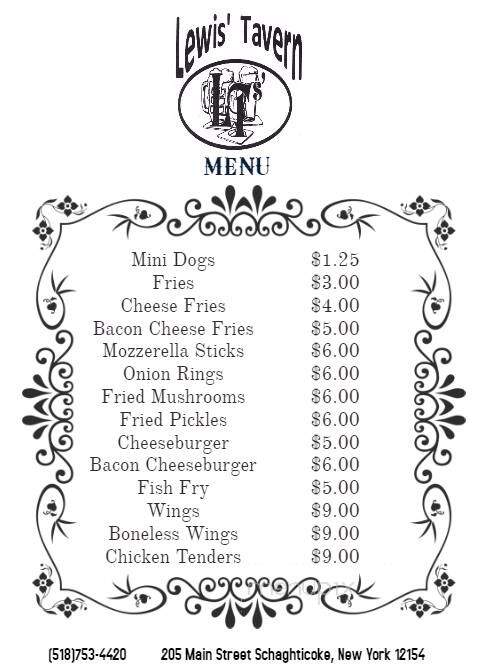 Lewis' Tavern - Schaghticoke, NY menu_pic