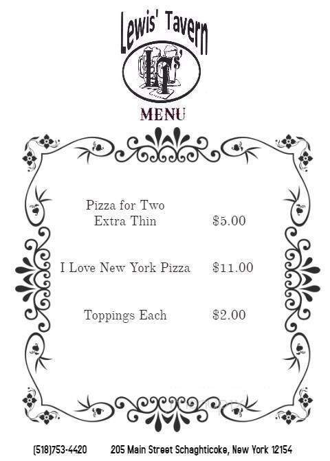 Lewis' Tavern - Schaghticoke, NY menu_pic
