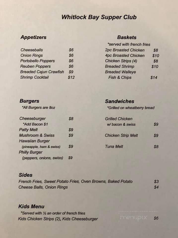 Whitlock Bay Supper Club - Gettysburg, SD menu_pic