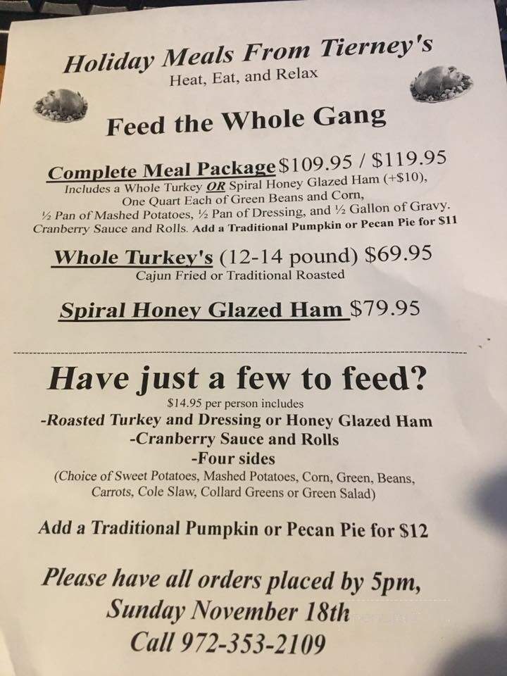 Tierney's Duck Inn - Lake Dallas, TX menu_pic