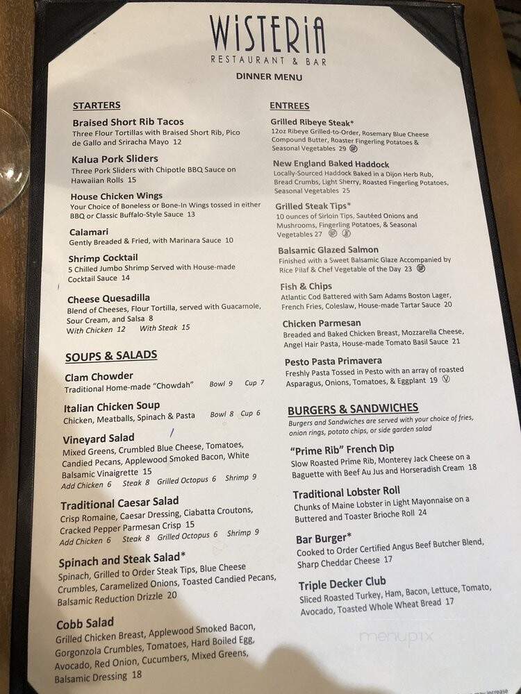 Wisteria Restaurant - Boston, MA menu_pic