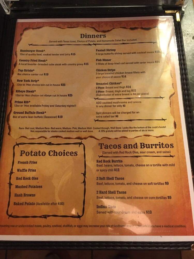 Red Rock Bar & Grill - Brandon, SD menu_pic