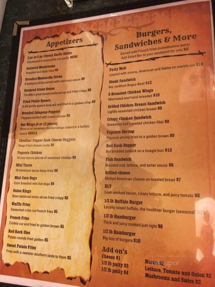 Red Rock Bar & Grill - Brandon, SD menu_pic