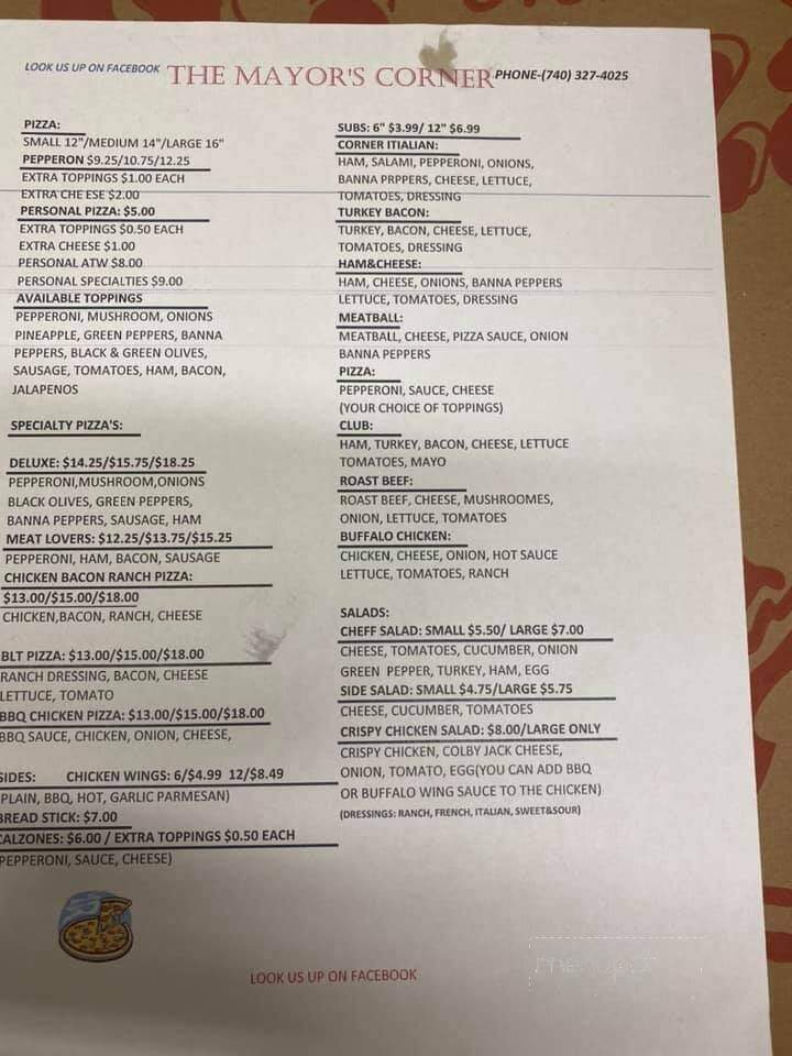 Mayor's Corner - Warsaw, OH menu_pic