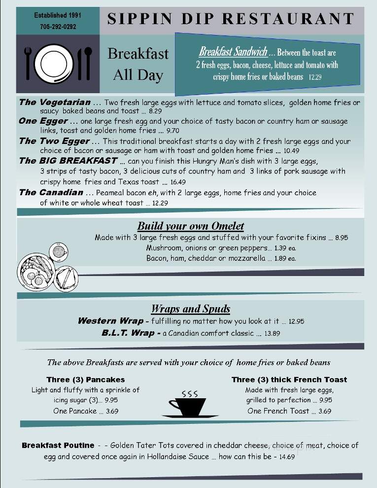 Sippin Dip Restaurant & Bakery - Ennismore, ON menu_pic