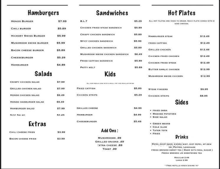 Hondo & Shorty's Burger Place - Bullard, TX menu_pic