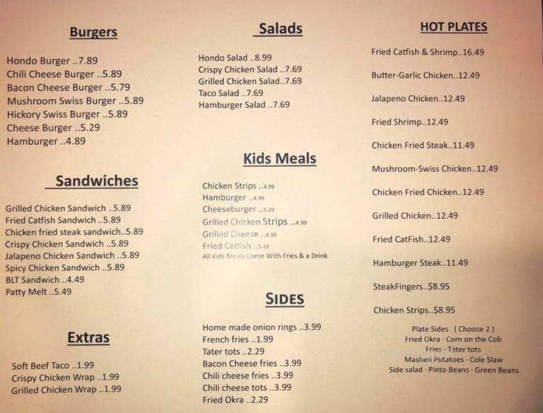 Hondo & Shorty's Burger Place - Bullard, TX menu_pic