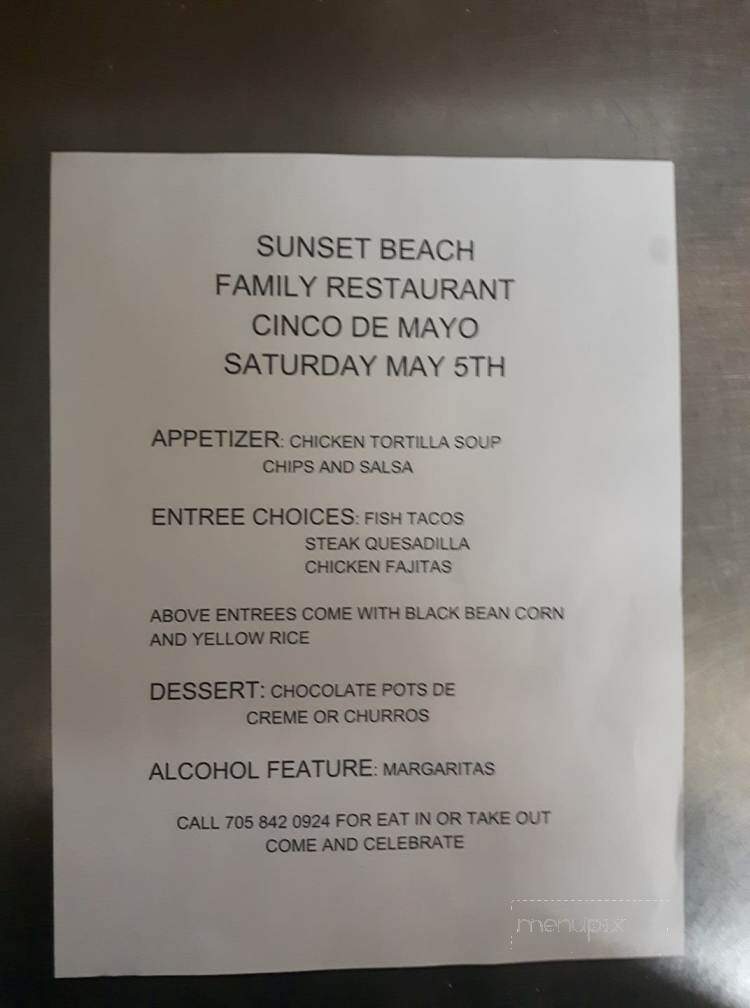 Sunset Beach Family Restaurant - Thessalon, ON menu_pic