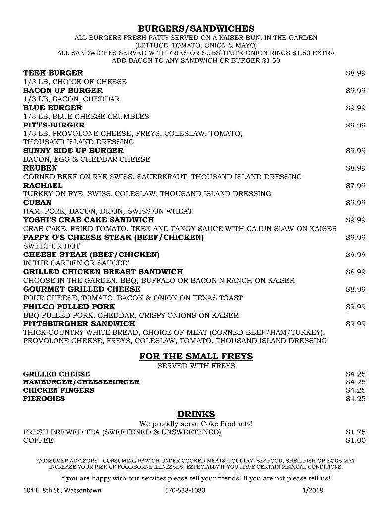 The TEEK - Watsontown, PA menu_pic