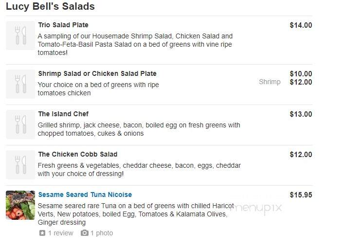 Lucy Bell's Cafe - Daufuskie Island, SC menu_pic