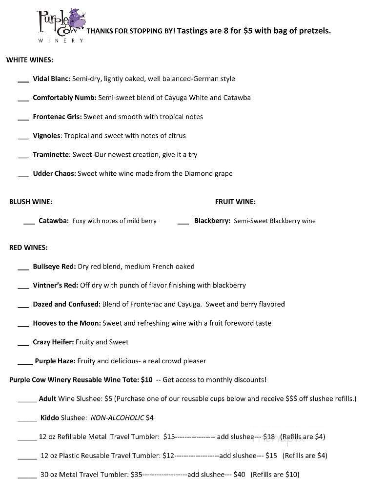 Purple Cow Winery - Bloomsburg, PA menu_pic